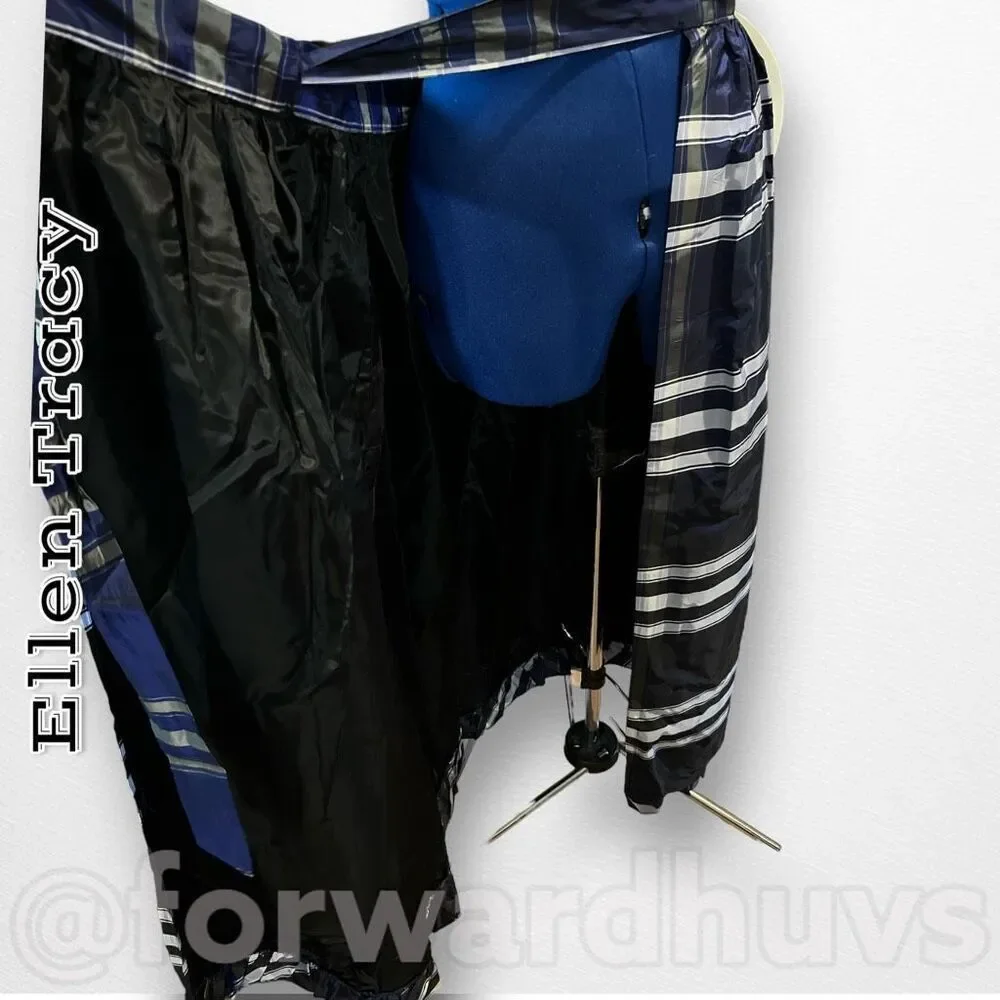 Vintage Ellen Tracy Blue Plaid Silk Taffeta Wrap Skirt Size 13